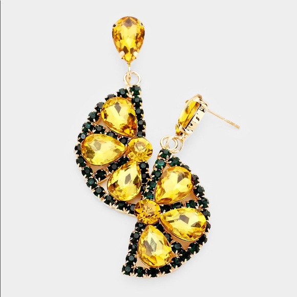 Jewelry - ‼️SOLD‼️ Embellished Lemon Dangle Earrings. New.